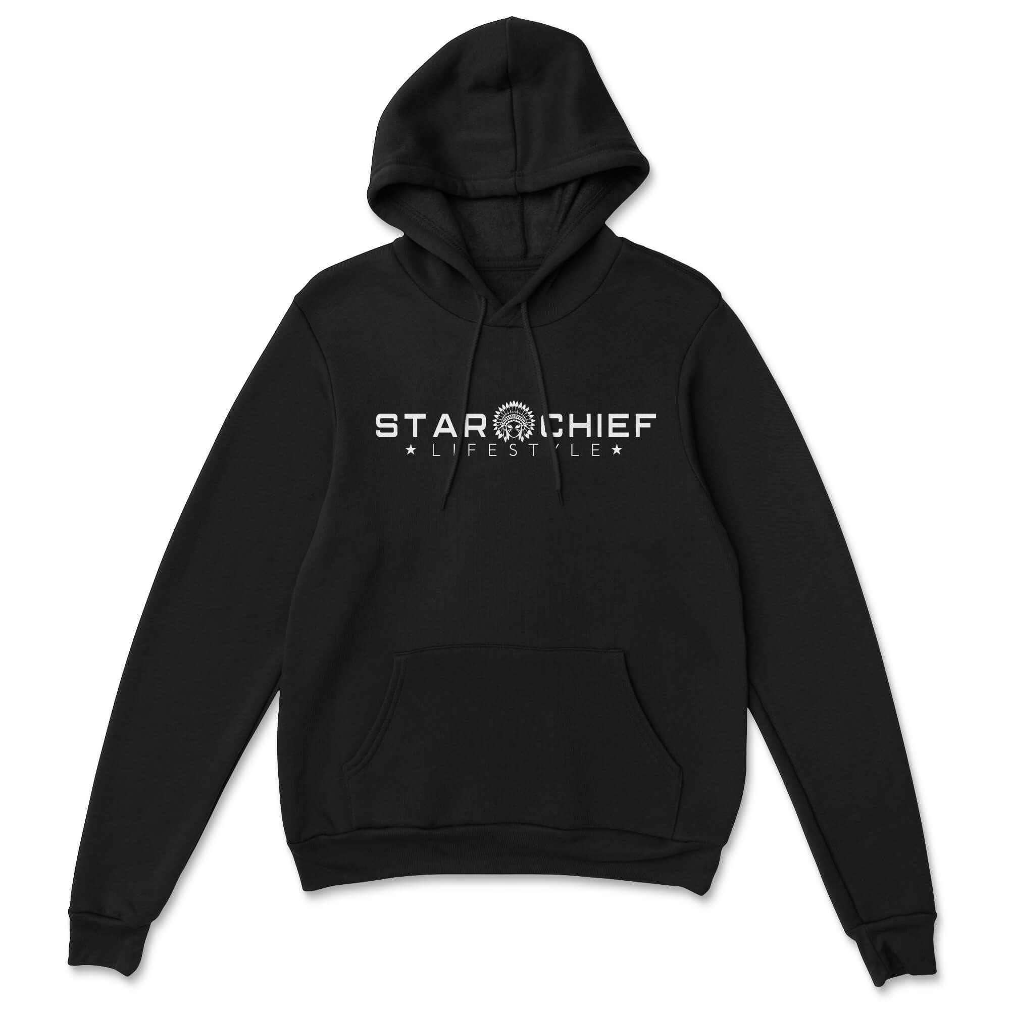 Black hoodie with 'Star Chief Lifestyle' logo on a white background
