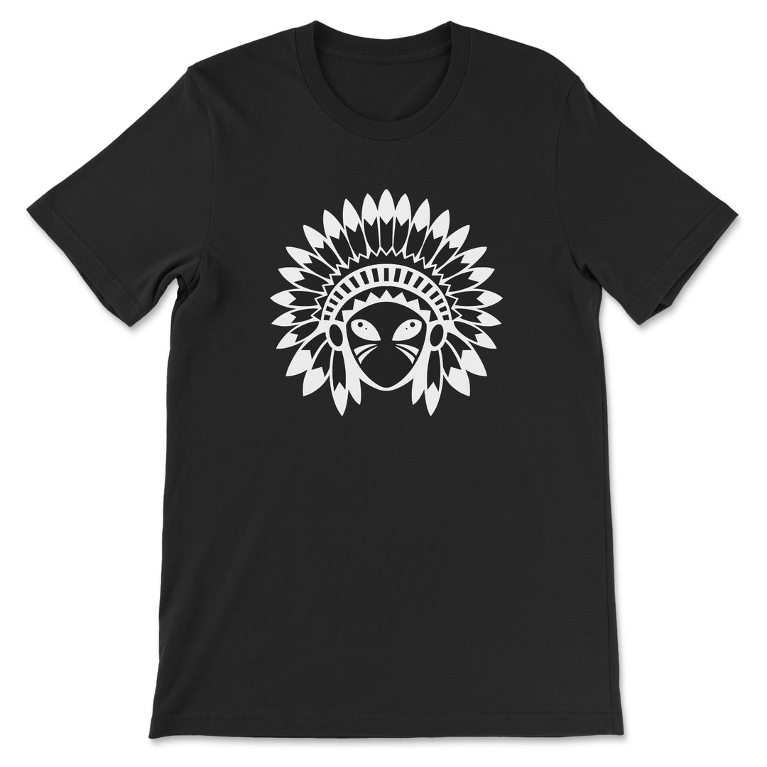 Chief head print on black tee on a white background.
