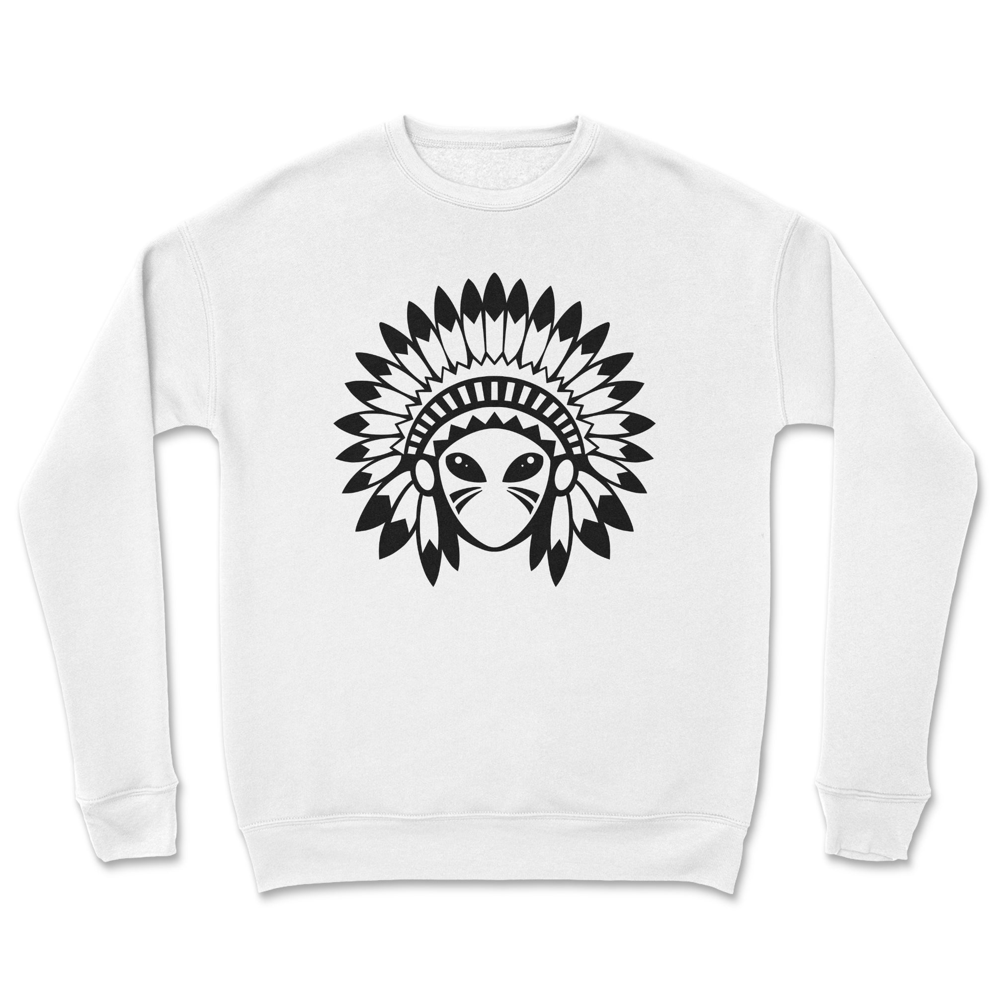 White sweatshirt with a black decorative design on a white background