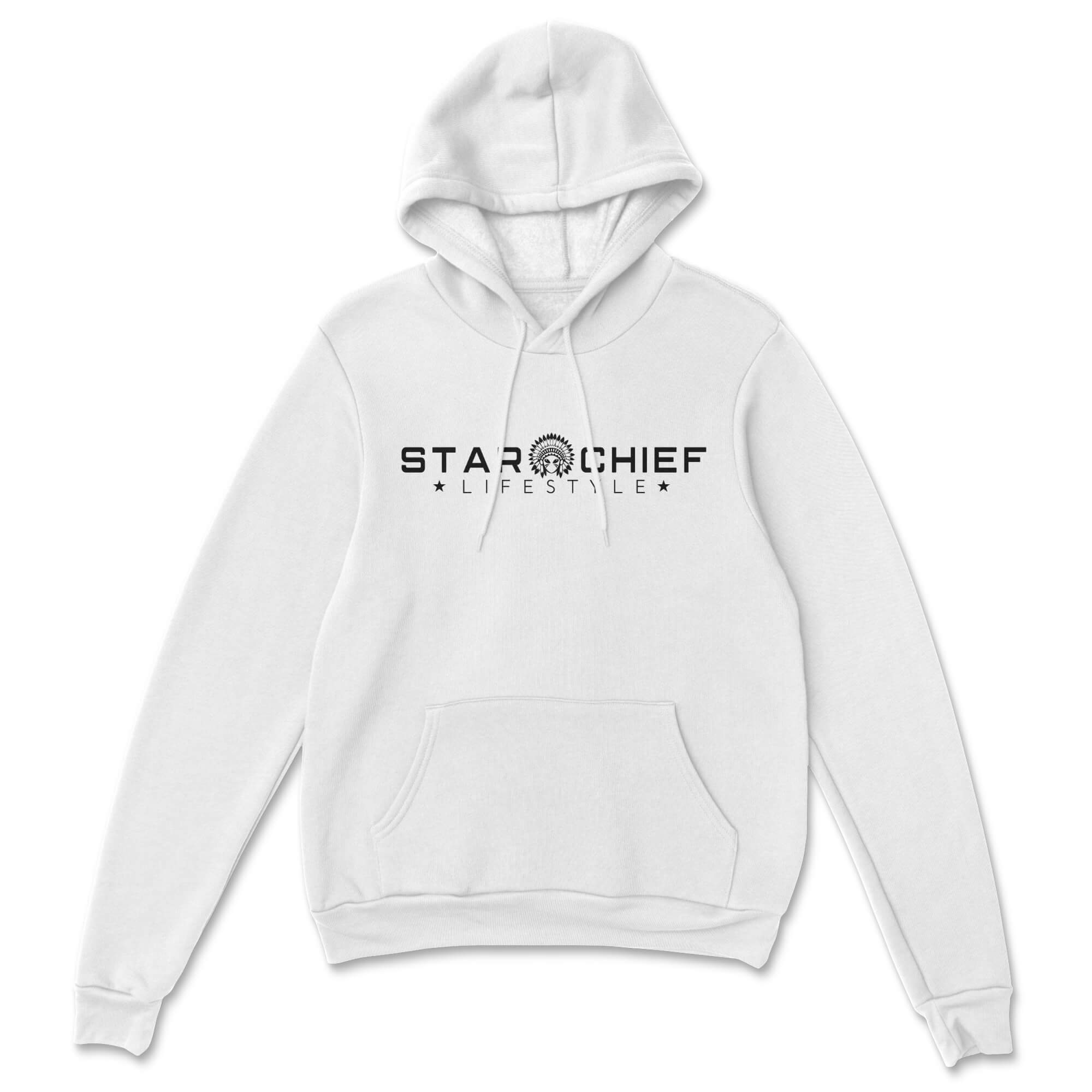 White hoodie with 'Star Chief Lifestyle' logo on a white background